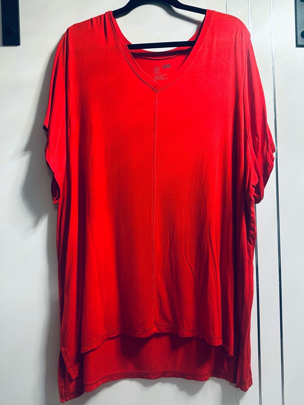 Lee Plus 3X Bright Red V-Neck Tunic Hi Lo Top